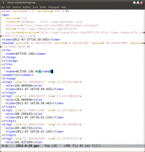 A GPX file in Emacs